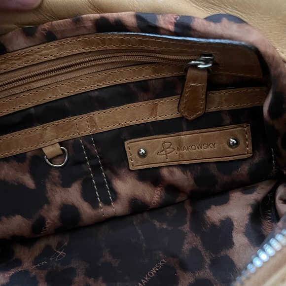 Y2K B Makowsky Vintage Leather Handbag Bag Purse Satchel Heavy Classic Preppy - Picture 5 of 6